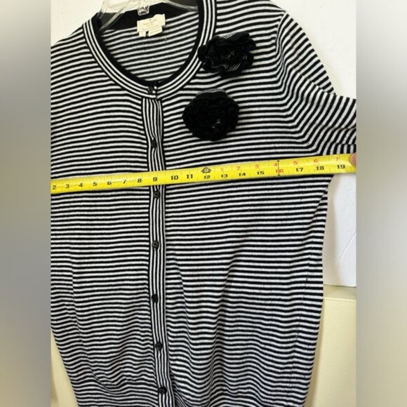 Kate Spade JazzThings Up Rosette Cashmere Roses Stripe Cardigan Cotton Sweater L - Picture 15 of 16